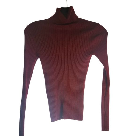 Express Sweater Fitted Turtleneck Ribbed Burgundy Womens Size XS - Picture 9 of 12